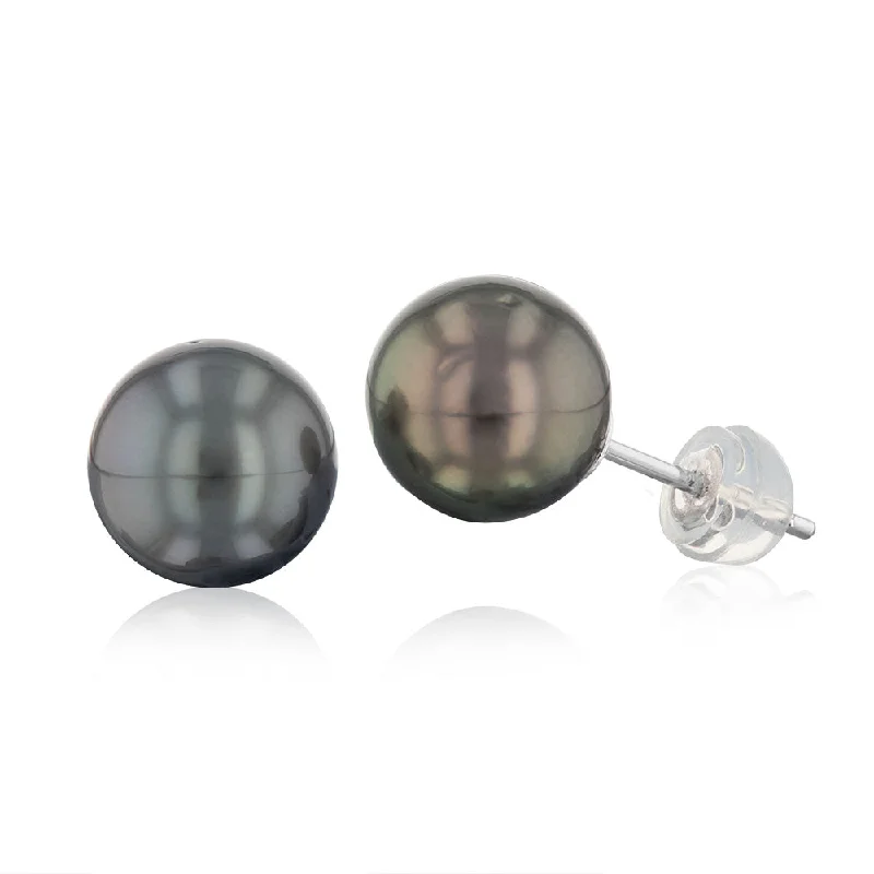 women’s crystal drop earrings-Sterling Silver 8-10mm Tahitian Pearl Stud Earrings