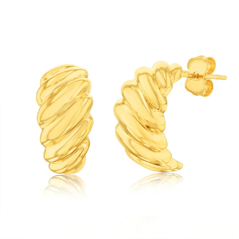 women’s unique gemstone drop earrings-9ct Yellow Gold Ribbed Half Hoop Earrings