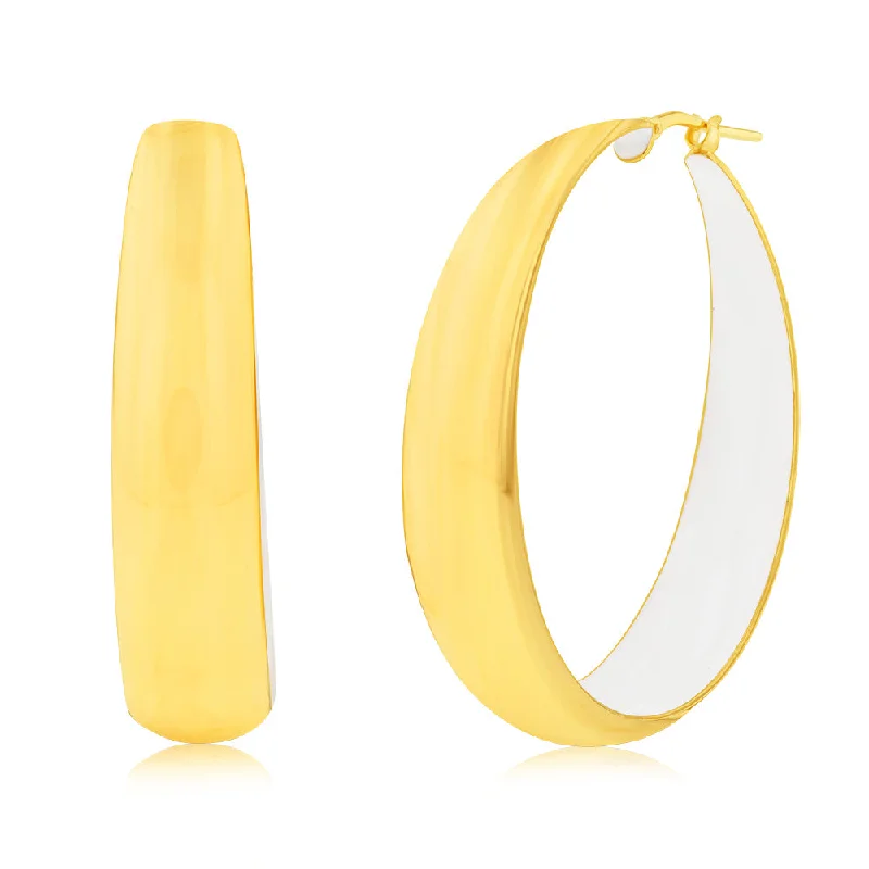 women’s hoop and stud earrings-Sterling Silver Gold Plated White Enamel Inside 40mm Hoop Earrings