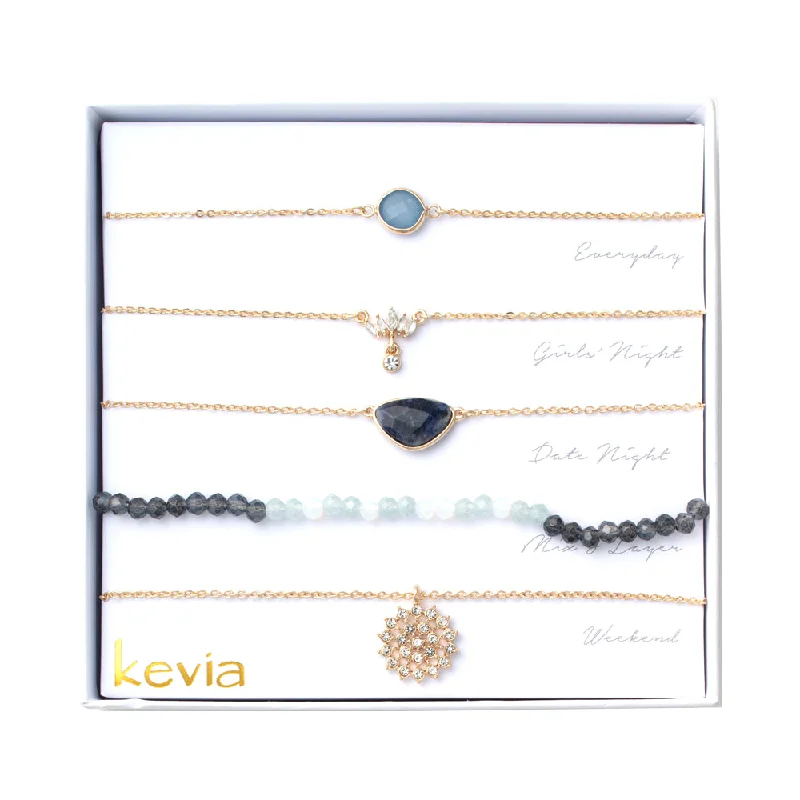 women’s chain and pendant necklaces-Blue Ombre Stone & Pave Necklace Set