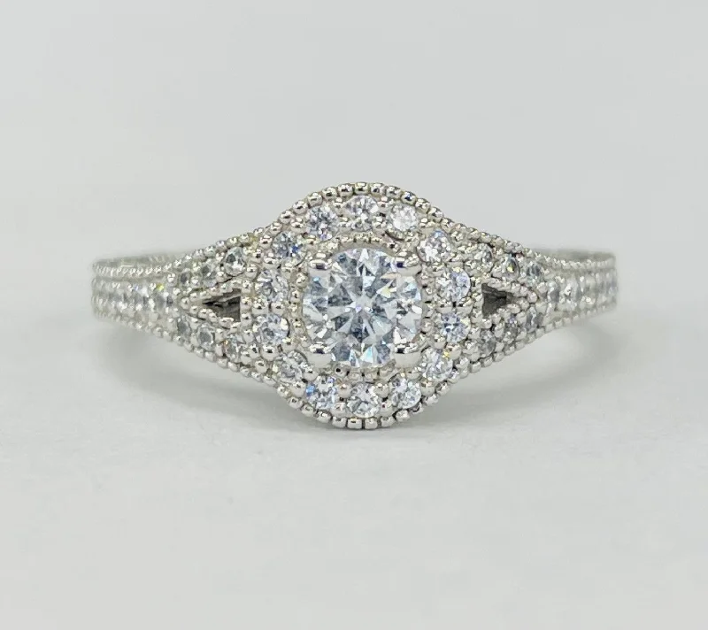 romantic engagement rings with diamonds-Romance - Vintage Inspired Split V Diamond Setting