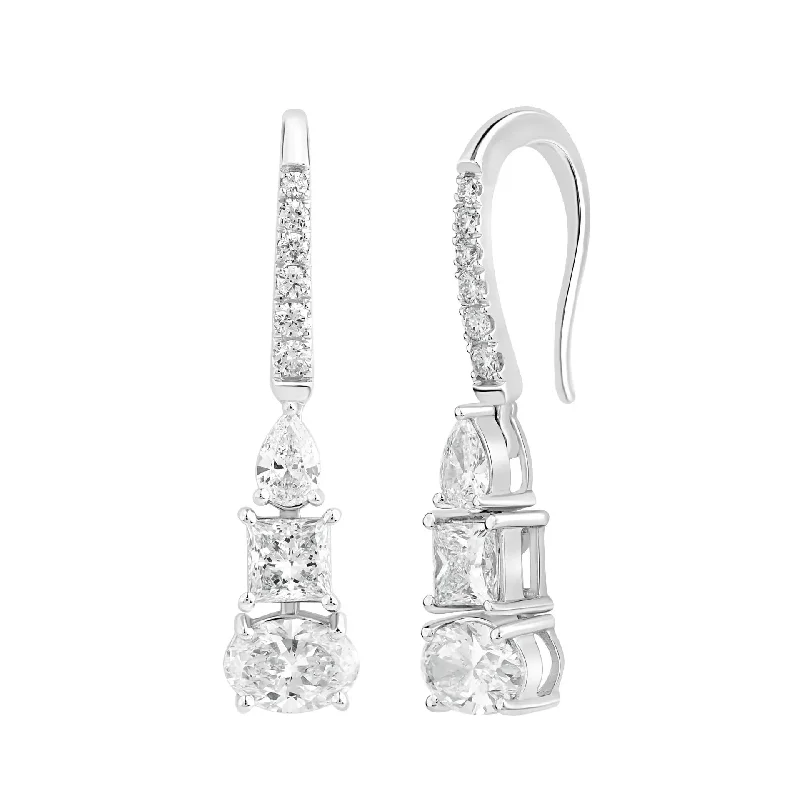 women’s sparkling hoop drop earrings-White Gold Diamond Drop Earrings