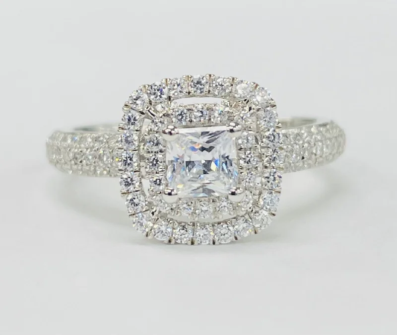 princess-cut gemstone engagement rings-Romance - Double Halo Pave Diamond Setting