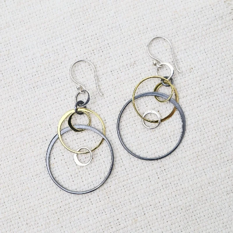 women’s elegant drop earrings-Mixed Metal Floating Circle Earrings