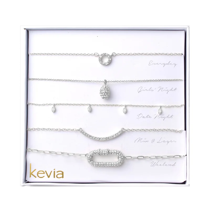 women’s vintage-inspired pendant necklaces-Silver Pave Link Necklace Set