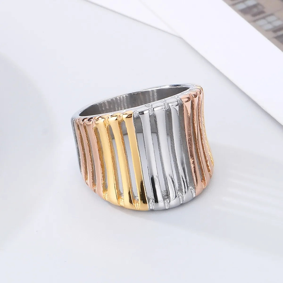 women’s diamond and emerald rings-Stainless Steel Simple Style Color Block Stripe Hollow Out Rings