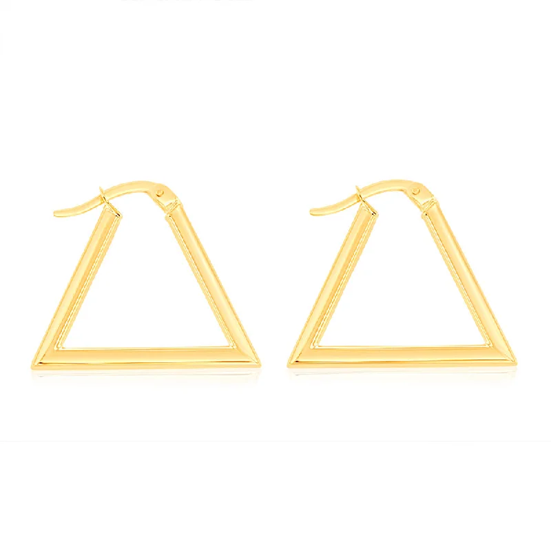 women’s multicolor gemstone earrings-9ct Yellow Gold Polished Triangle Hoop Earrings