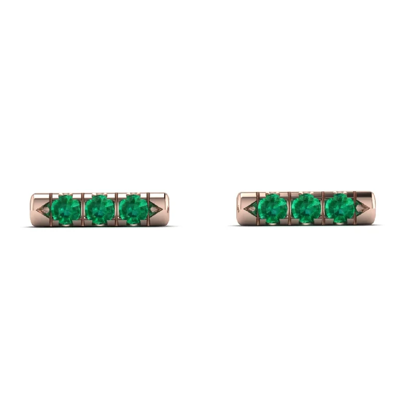 women’s colorful gemstone hoop earrings-3 Emeralds Stud Earrings - Mina No. 5