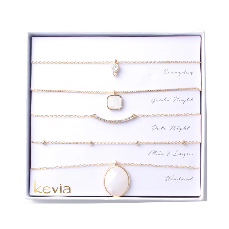 women’s handmade gemstone necklaces-Oval White Drop Stone Necklace Set