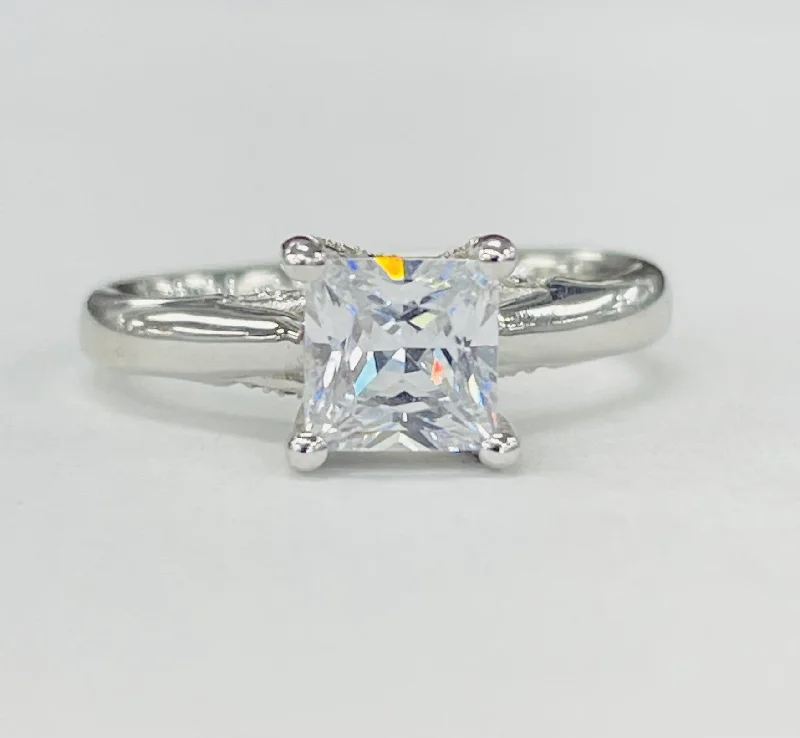 engagement rings with multicolored stones-Romance - White Gold Solitare W/ Diamond Accented Head Setting