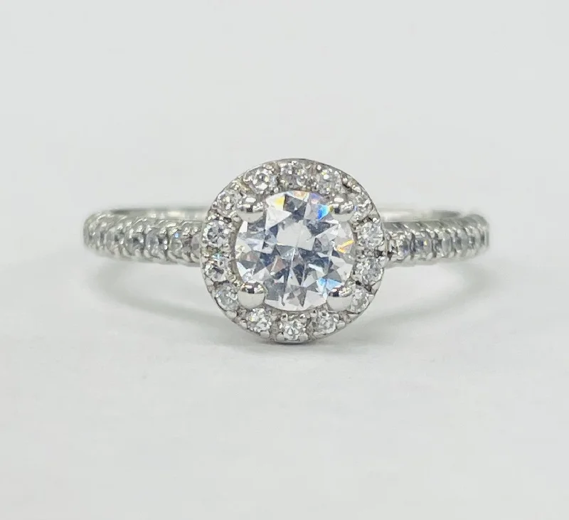 romantic vintage engagement rings-Romance - Simple Halo Diamond Setting