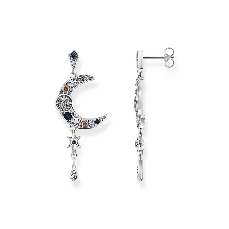 women’s infinity earrings-Thomas Sabo Magic Stars Sterling Silver Moon Dangle Earrings