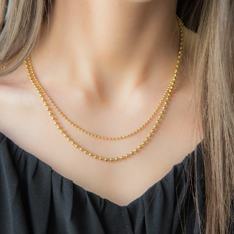 women’s fashion gemstone necklaces-OUTCAST | 18K Gold Plated Dainty Double Layer Ball Chain Link Necklace