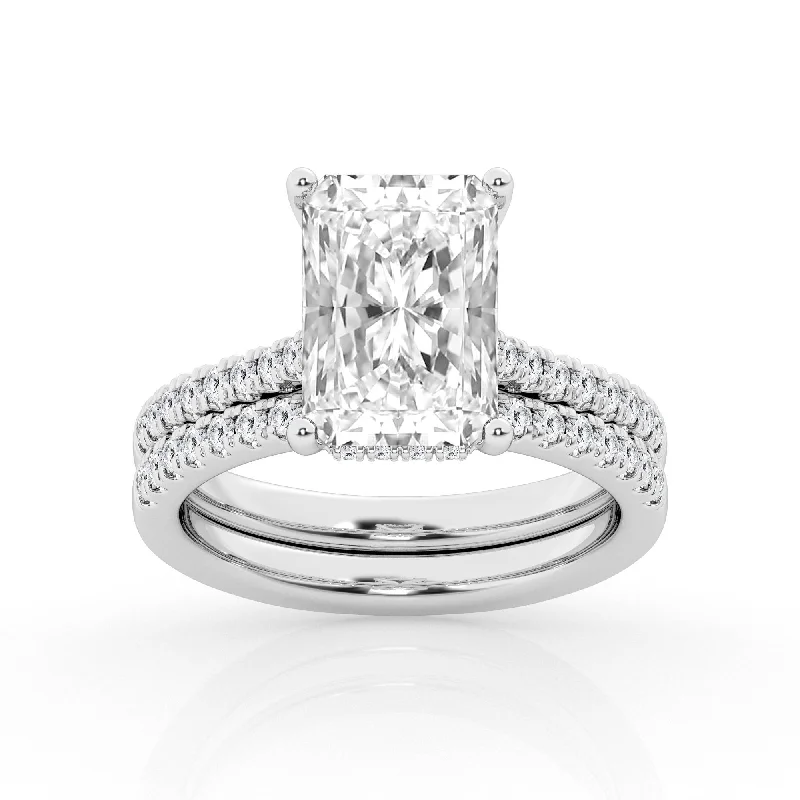 platinum wedding engagement rings-Hidden Halo Bridal Ring with Radiant Lab Diamond Center Stone by Mercury Rings