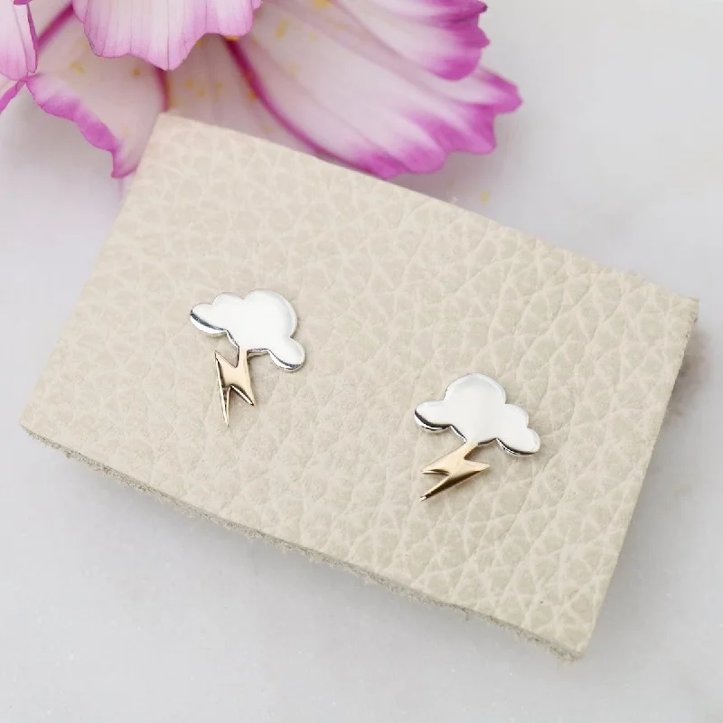 women’s pearl stud earrings-Cloud and Lightning Post Earrings