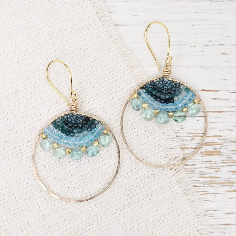 women’s classic gemstone earrings-Gold Hoop with Woven Blue Mix Earrings