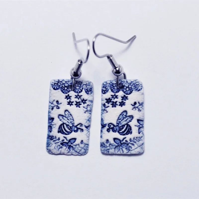 women’s trendy drop earrings-Porcelain Earrings - bee motif