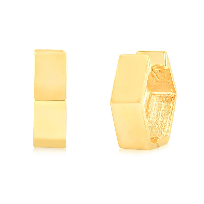 women’s black diamond earrings-9ct Yellow Gold Broad Geometric Huggie 11.8mm Hoop Earrings