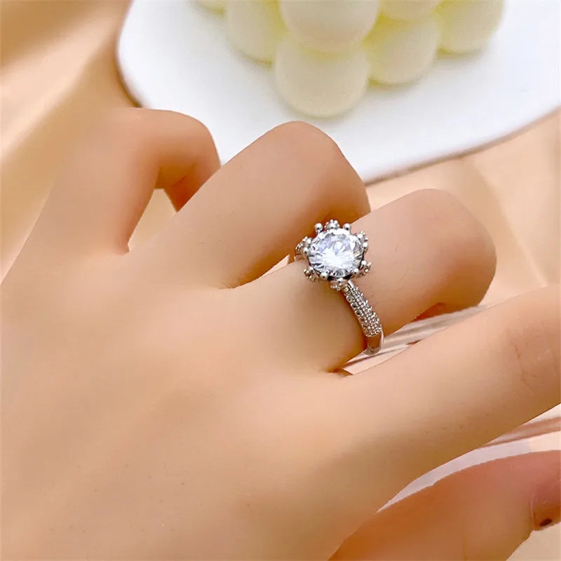 women’s wedding rings with princess-cut rubies-Copper Rhodium Plated Casual Elegant Romantic Inlay Round Square Zircon Open Rings