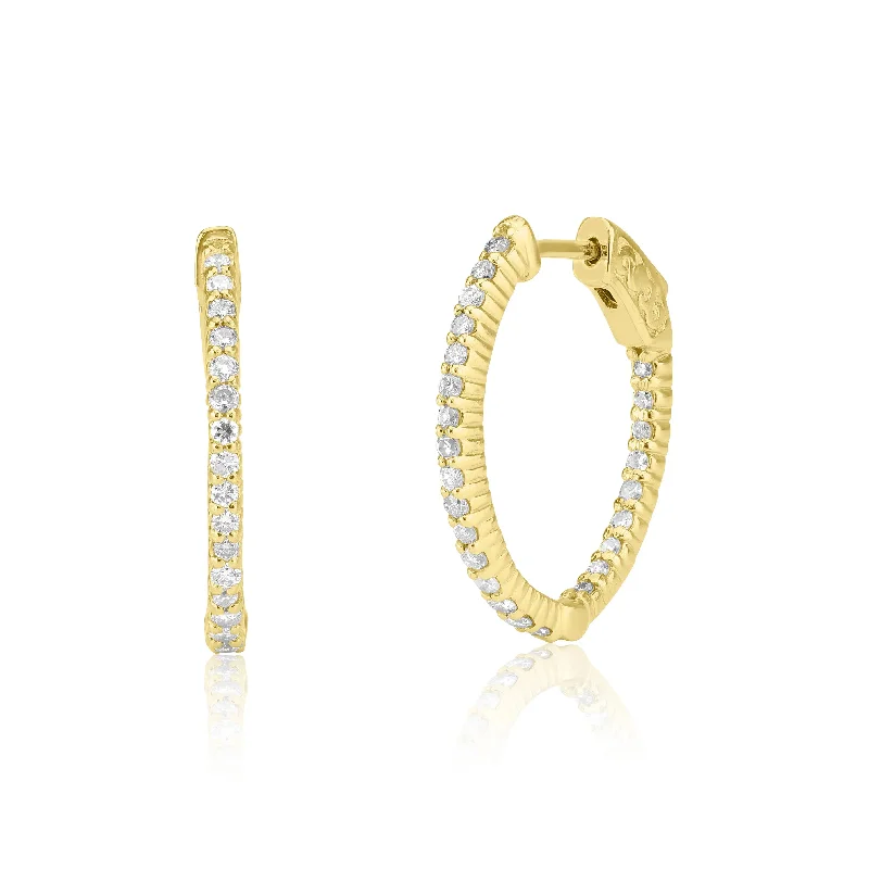 women’s delicate drop hoop earrings-Inside Out Diamond Oval Hoop Earrings