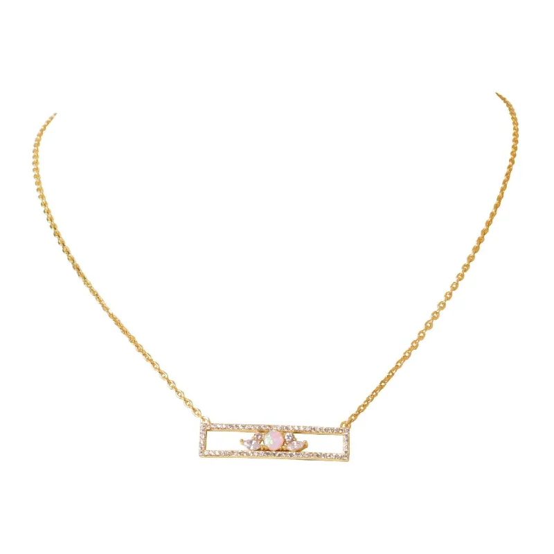 women’s double pendant necklaces-Ophelia Gold Framed Opal Bar Necklace