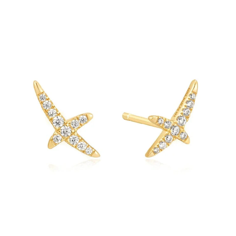 women’s bold crystal earrings-Gold Kiss Pave Stud Earrings