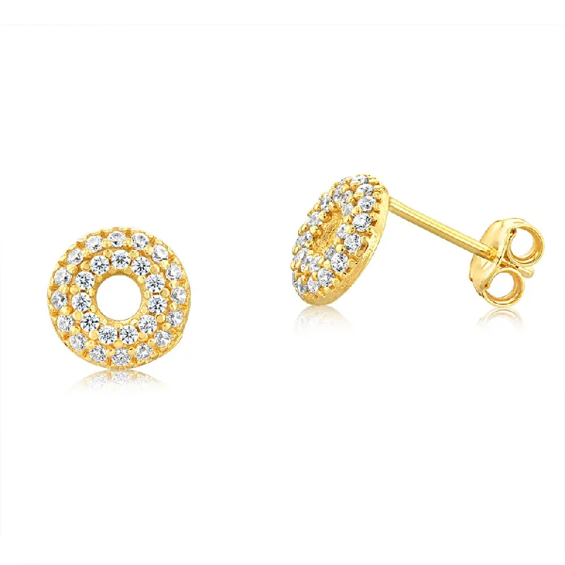 women’s luxurious gold hoop earrings-Sterling Silver Gold Plated Cubic Zirconia Circle Of Life Stud Earrings