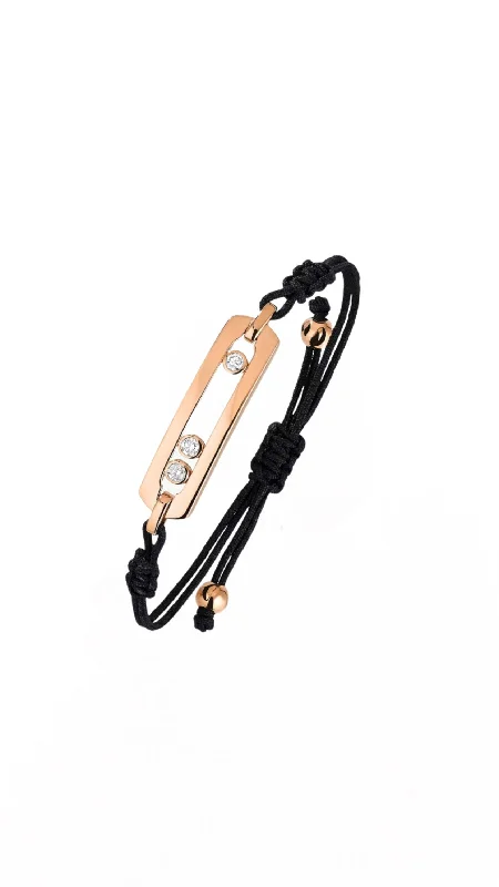 women’s woven leather bracelet-Move Cord L Bracelet in Rose Gold