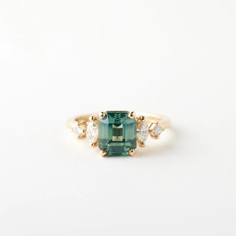 rose gold wedding rings with engagement rings-Julia Ring - 2.73 Carat Minty Teal Emerald Cut Sapphire