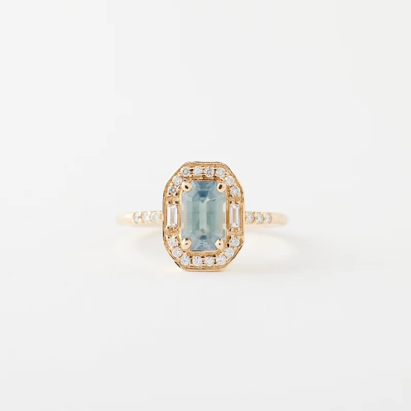 rose gold wedding engagement rings-Athena Ring - 1.27 Carat Light Blue Emerald Cut Sapphire