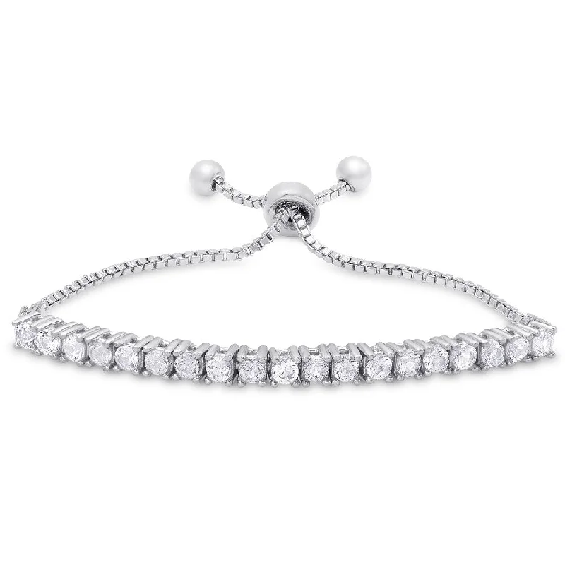 women’s diamond bangle-Molly and Emma Sterling Silver Children's Cubic Zirconia Adjustable Slider Bracelet