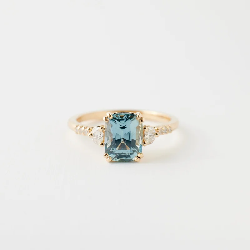 trendy diamond engagement rings for women-Laurel Ring - 2.03 Carat Teal Aqua Cushion Sapphire