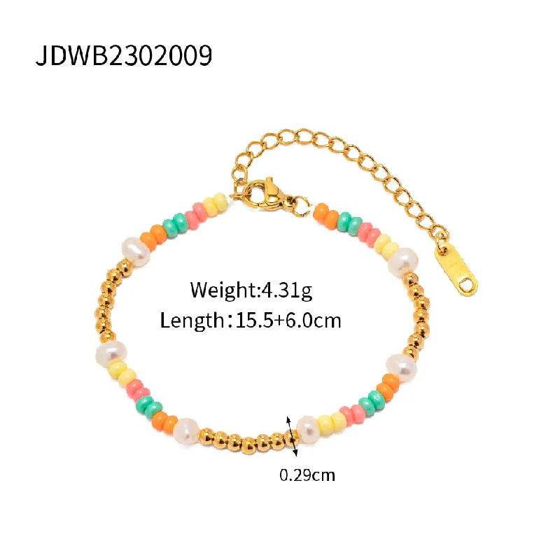 women’s fashion bangle-Ins Style Colorful Stainless Steel Beaded Plating 18k Gold Plated Bracelets