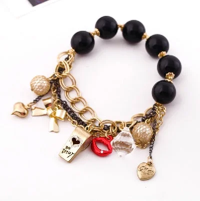 women’s charm bracelet set-Gold-Plated Alloy Classy Beaded Charm Bracelet - The Pari