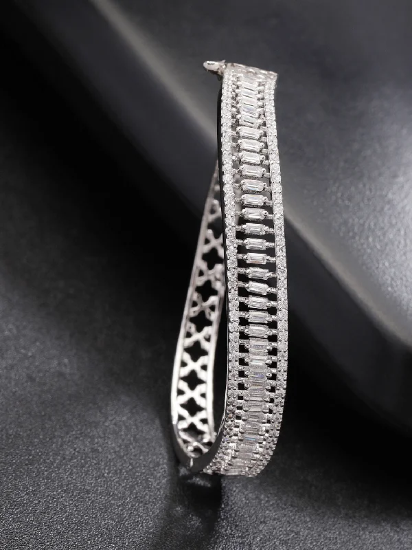 women’s diamond encrusted bangle-Priyaasi Women Silver-Plated American Diamond Studded Bracelet