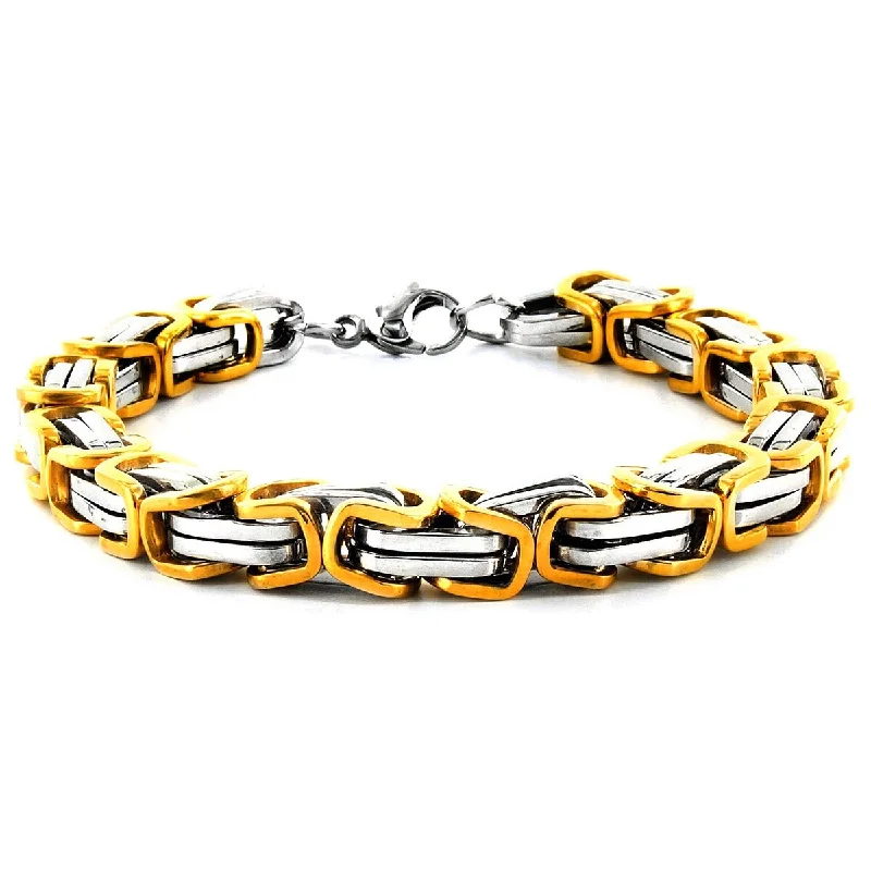 women’s gold chain bracelet-Men's Two Tone Stainless Steel Byzantine Bracelet (8mm) - 8"