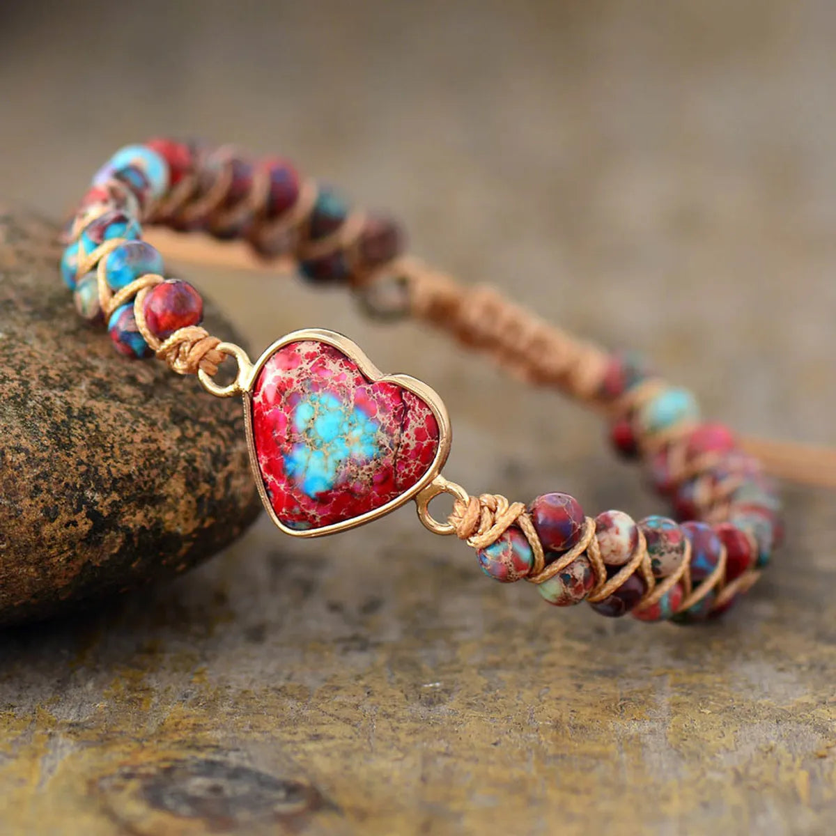 women’s unique gold cuff bracelet-Vintage Style Colorful Heart Shape Emperor Stone Bracelets In Bulk