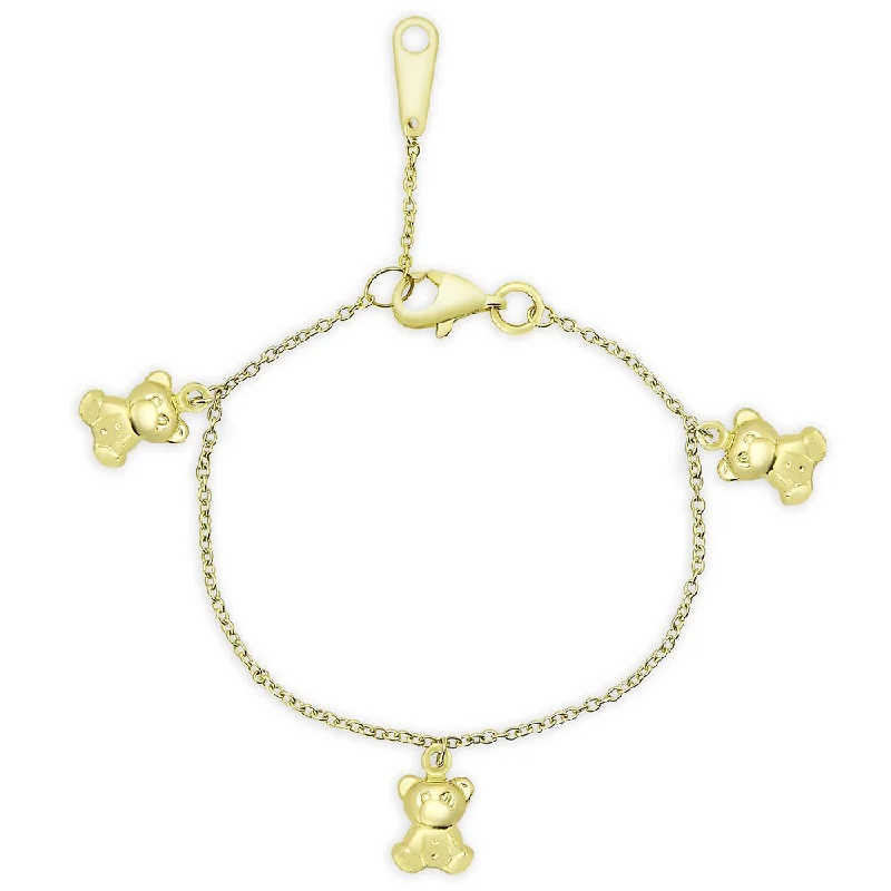 women’s engraved bracelet-Molly and Emma 14K Gold Bear Charm Bracelet