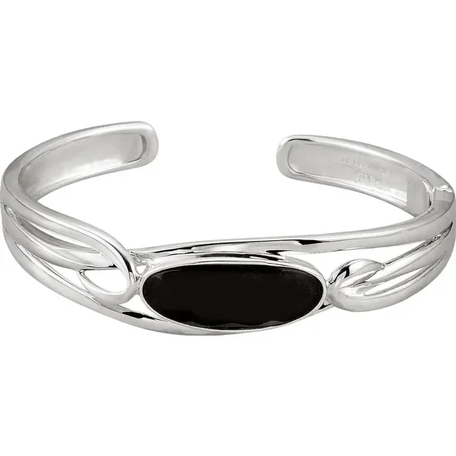 women’s versatile bracelet-Sterling Silver Onyx Hinged Cuff Bracelet