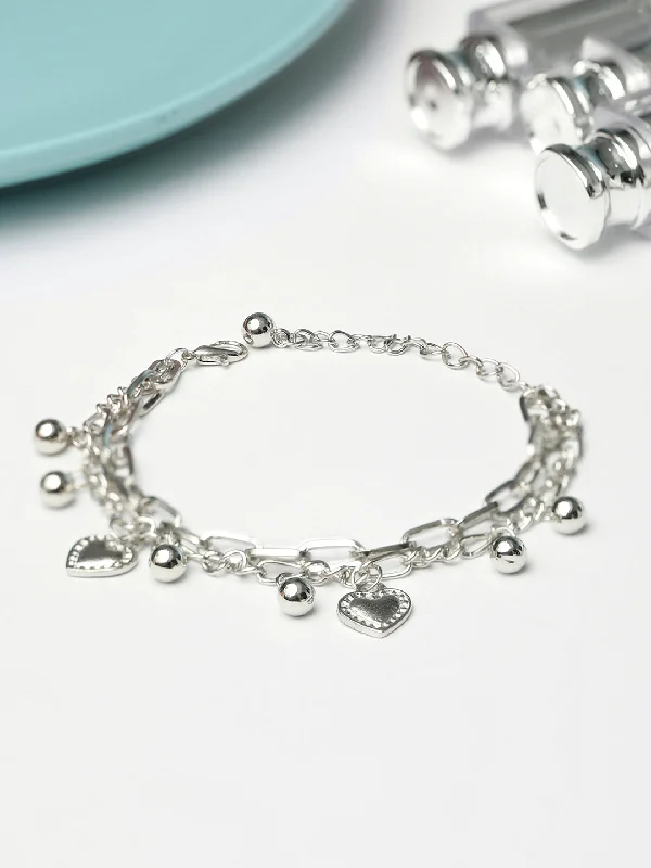 women’s gemstone bracelet-Priyaasi Women Silver Plated Heart Link Bracelet