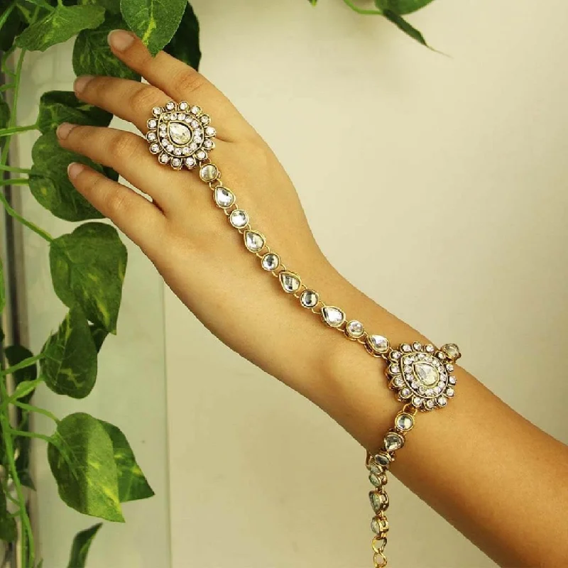 women’s crystal stone bracelet-Priyaasi Women Designer Dual Tone Ring Bracelet