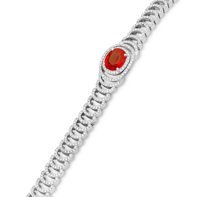 women’s wire bracelet-Oval Orange Sapphire and Diamond Bracelet - 6.3 Carat