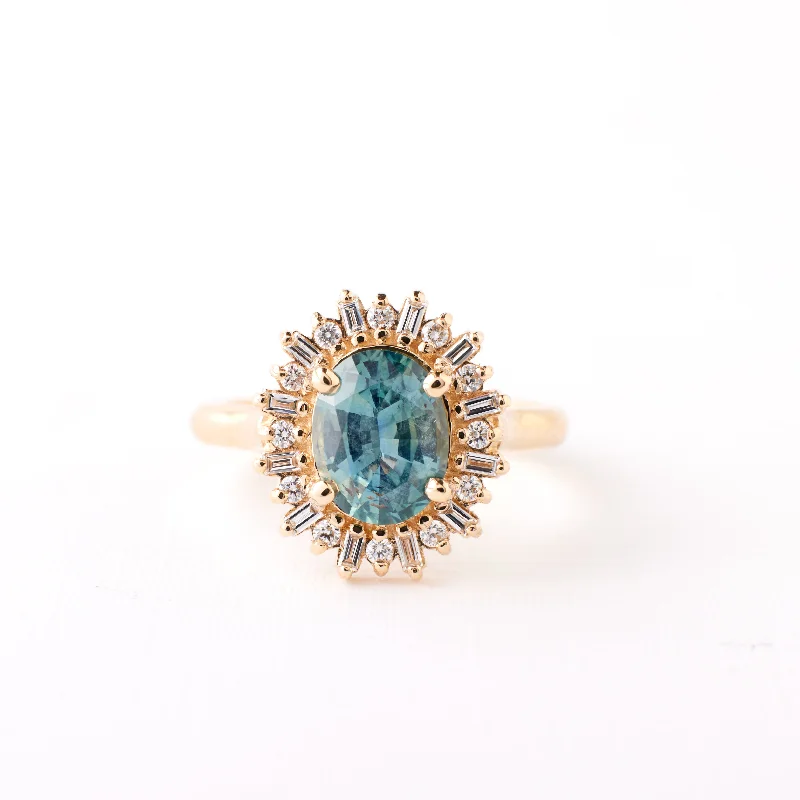 unique vintage diamond engagement rings-Arielle Ring - 1.78 Carat Light Teal Oval Sapphire