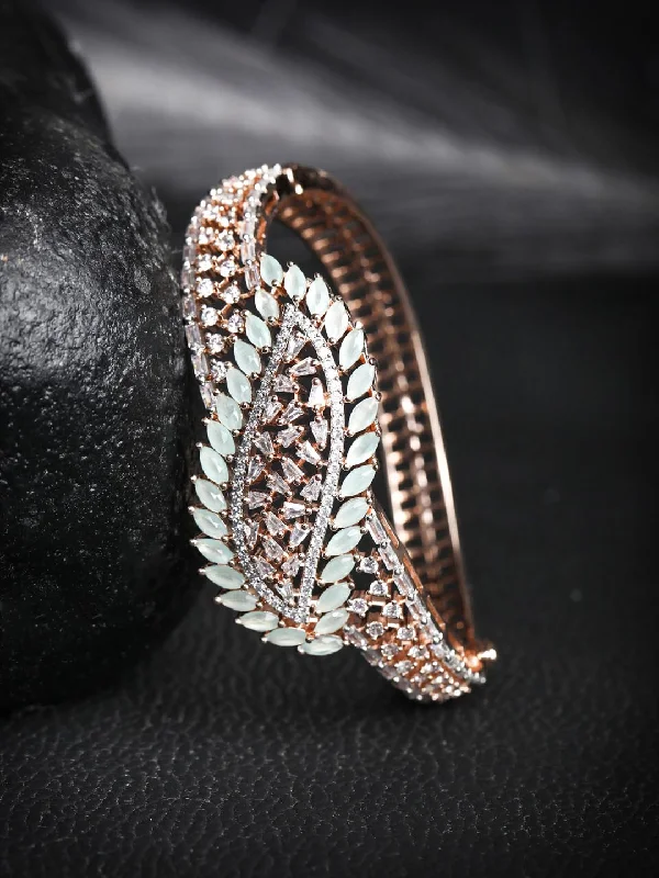 women’s handmade gold bracelet-Priyaasi Women American Diamond Rose Gold Plated Leaf Bangle Style Bracelet