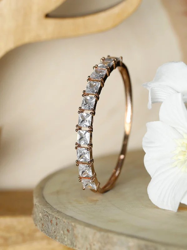 women’s vintage bangle bracelet-Priyaasi Women Elegant Solitaire Rose Gold Bracelet