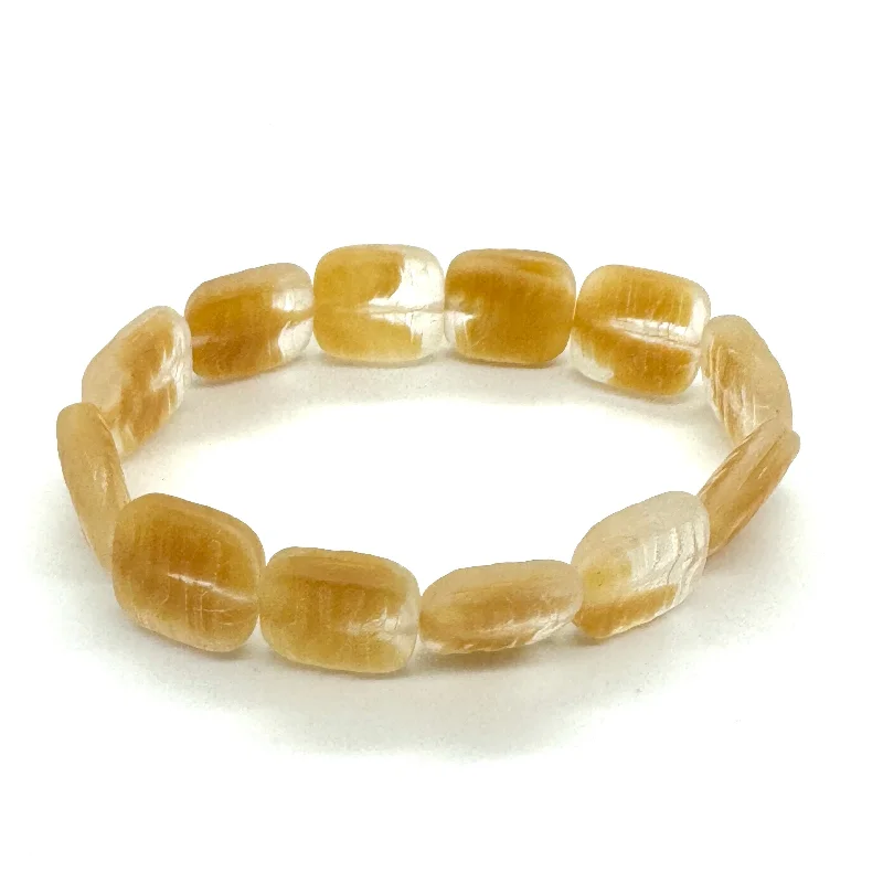 women’s gold-plated bangle-Beige Carved Givre' - Leetie Archival Vintage Glass Stretch Bracelet