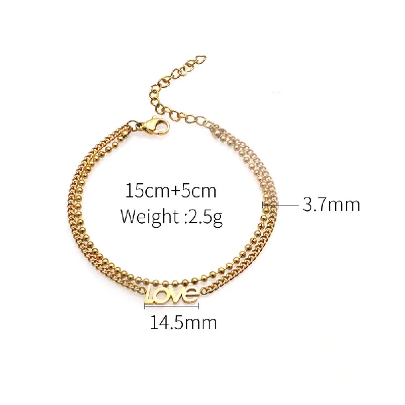 Round Beads, Curb Necklace Double Layer Love Bracelet-Gold