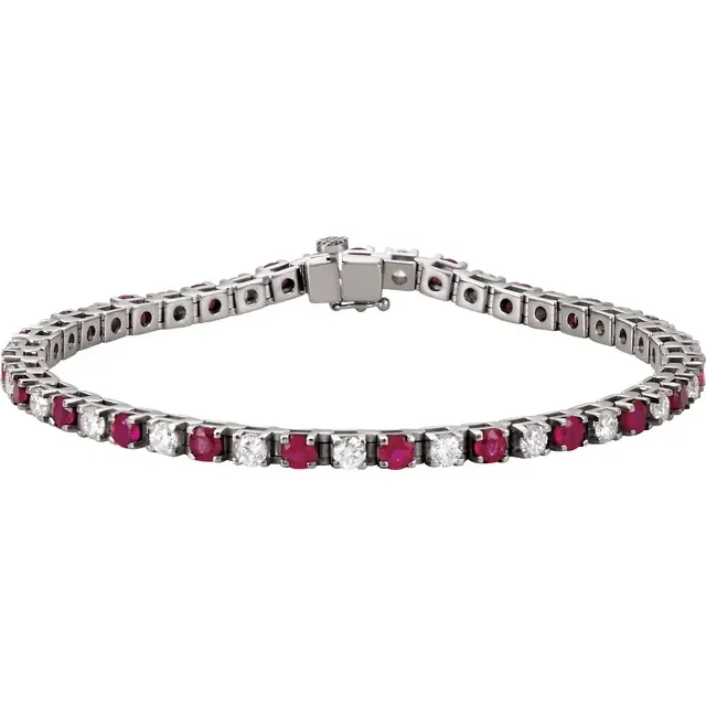 women’s luxury bangle bracelet-14K White Ruby & 2 1/3 CTW Diamond 7" Bracelet