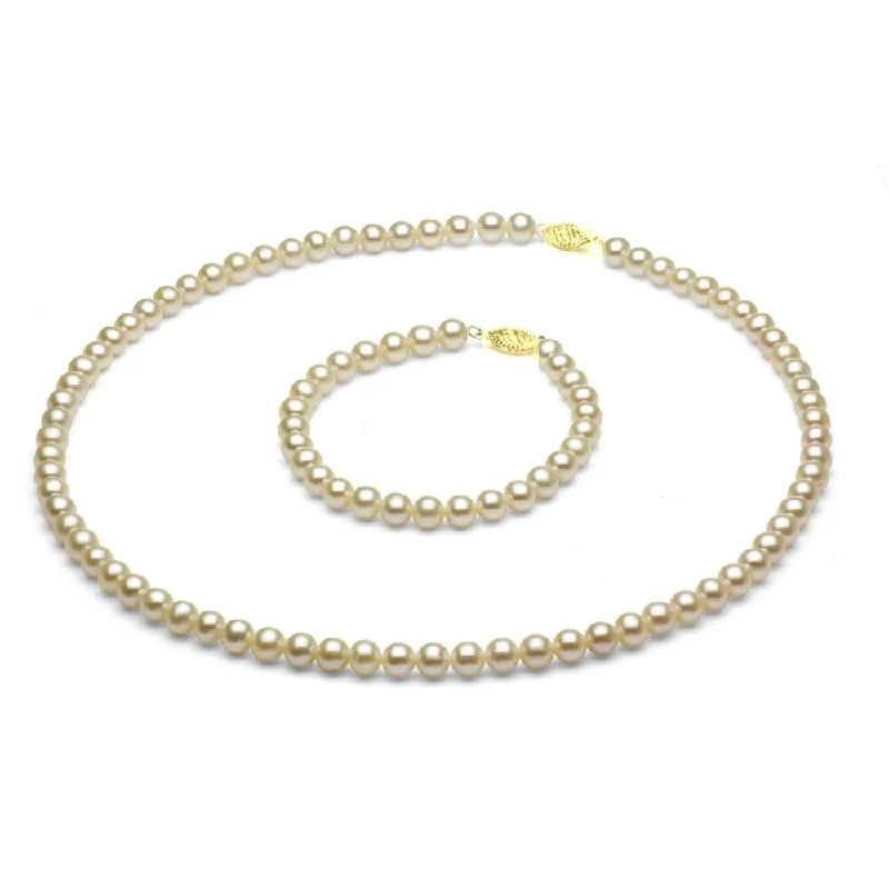 women’s festive bracelet-DaVonna Children's 14k Gold 4-5mm Whtie Freshwater Pearl Necklace and Bracelet Set (Case of 5)