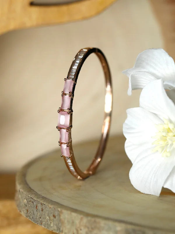 women’s adjustable gold bracelet-Priyaasi Women Elegant Pink Stone Rose Gold Bracelet